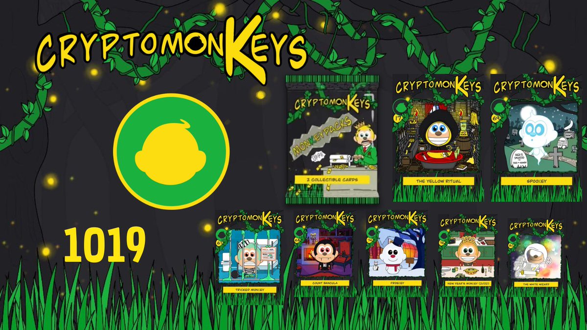 cryptomonKeysEs's tweet photo. Ya somos 1019 en Twitter y tenemos que celebrarlo🥳

Sortearemos 1 monkeypack, 1 The Yellow Ritual, 1 spooKey y 5 comunes. Para participar por una de estas #NFTs solo debes:
- Seguirnos, Like + RT
- Menciona a un amigo + tu wallet #WAX
- Dinos tu carta favorita

Termina en 5 días https://t.co/To5J5W6WJ2