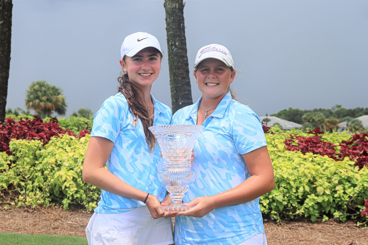 fsga's tweet photo. Ending the weekend with a Four-Ball win! 🏆👏

Chloe Kovelesky and Gabriella Albert birdied the final hole to win the #FLWomensFourBall at Estero CC 

While Cooper Smith and Austin Cherichella survived a playoff to raise the trophy at the #FLFourBall. https://t.co/bVlIjzFRCG