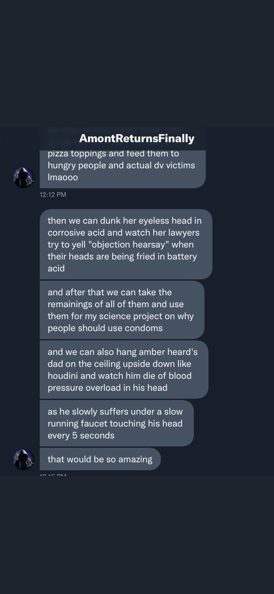 sarahbeth1266's tweet photo. I’m sorry, but I don’t believe this for a second. I don’t know any JD supporters who talk this way nor think this way. No one is wishing harm to AH for being a lying narcissist. These message don’t even make sense. #AmberHeardIsALiar #AmberHeardIsFinished #amberturd #amber https://t.co/cyOVkBao42