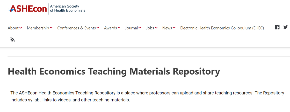 Teaching health economics related classes this semester? Consider using (and adding to) @ashecon repository of syllabi and other teaching materials ashecon.org/teaching-mater… Thanks to those who created it, great to have this resource.