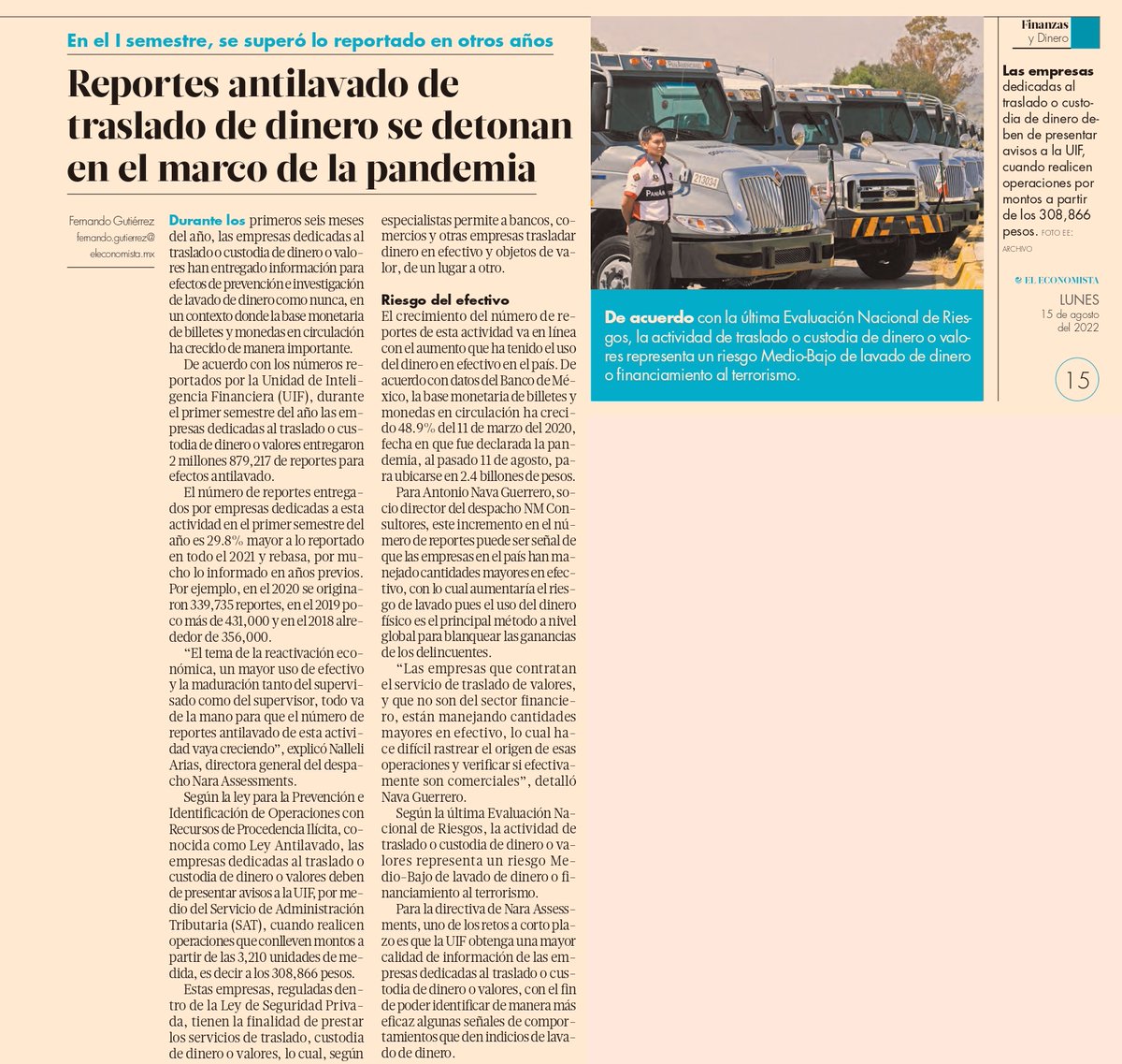 ahorropopular's tweet photo. ¿Por qué las empresas están moviendo más dinero? Según datos de la UIF, esta instancia recibió en el primer semestre del 2022 más reportes que nunca de firmas de traslado y custodia de valores. Aquí la historia con el aporte de @nariasanti y @nmcons 
https://t.co/qf9Atc6ey6 https://t.co/IEW5UJGUsa