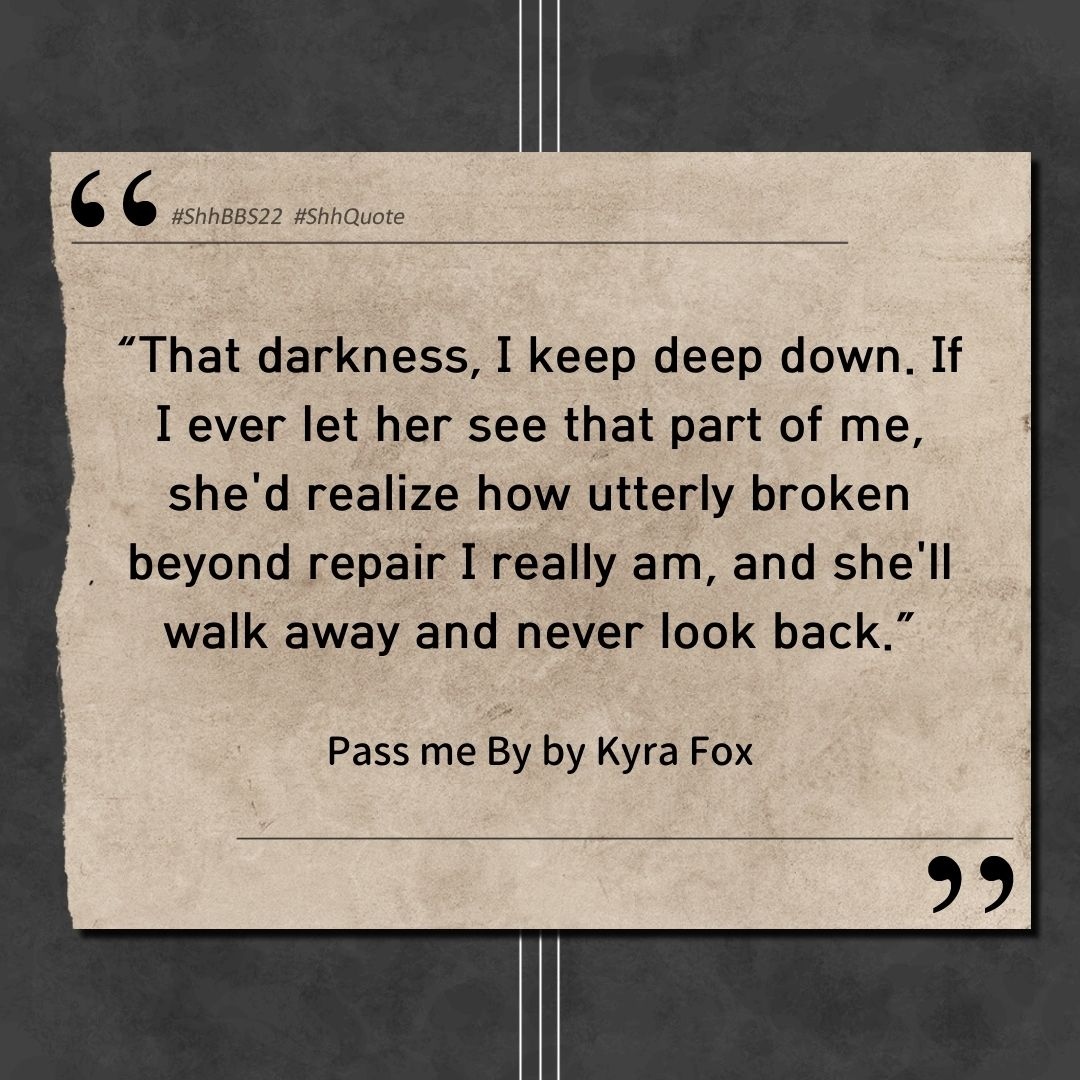 Shh_group's tweet photo. 🗨 #ShhQuote
#PassMeBy by @KyraFoxAuthor
Buy: https://t.co/86rpdr94Xi
Goodreads: https://t.co/wPQsLIrMmP
Join #ShhBBS22 #ReadingChallenge for a chance to win prizes totaling $200 in Amazon gift cards and eBooks by #KyraFox & others!
🐺 Details: https://t.co/pgcjpSR4E3 https://t.co/Mn5auluQEF