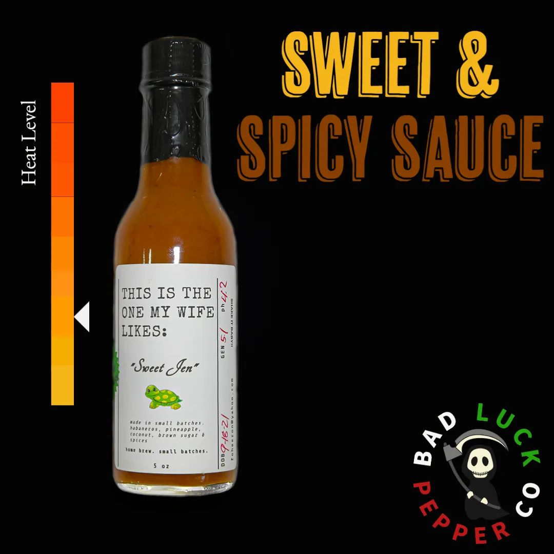 badluckpepperco's tweet photo. Sweet Jen is one of our top selling sauces. This sauce will give your cooking an added flavor that will leave whoever tries it wanting more.🌶🔥

-WHAT DO YOU PUT YOUR SWEET JEN ON?-

 #chilipeppers #hotsauce #badluckpepperco #chilepeppers #organic #peppers https://t.co/gRUklmXeay