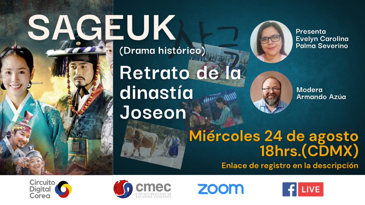 cmec_mx's tweet photo. #DramaHistórico #kdrama #hallyu #Korea #KoreanStudies #EstudiosCoreanos #CDC
¡Coreanistas!
Este mes hablaremos de los dramas históricos en el #CircuitoDigitalCorea.
¡No se lo pierdan!
📆 Miércoles 24 de agosto
⏰ 18hrs. (CDMX)
Enlace de registro👇🏽
https://t.co/nIW0tBPFwP https://t.co/tHxzoNpRM7