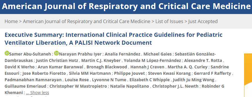 Proud of being part of such important work (3 years and a pandemic in the middle!), online today (OA soon) in @ATSBlueEditor Hope this can be useful to liberate children from the mechanical ventilator! Amazing lead @abusultaneh @RobyKhemaniMD #PedsICU #SoMe4MV