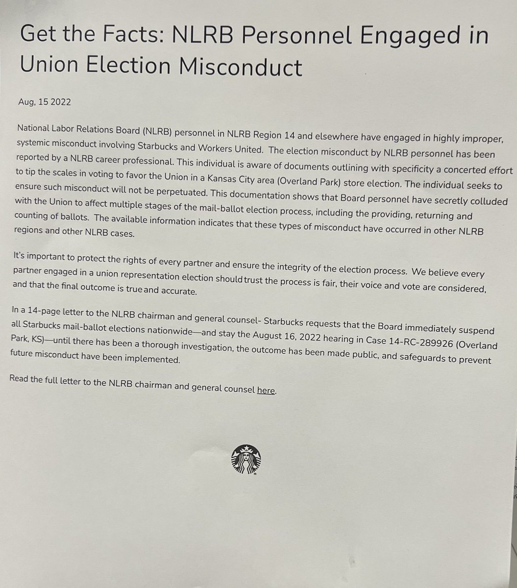 SBWorkersUnited's tweet photo. .@HowardSchultz attempting to overturn elections he lost and now spreading blatant lies? 

Sounds just like another egotistical businessman who ran for President… https://t.co/FjgzpEpTJ8