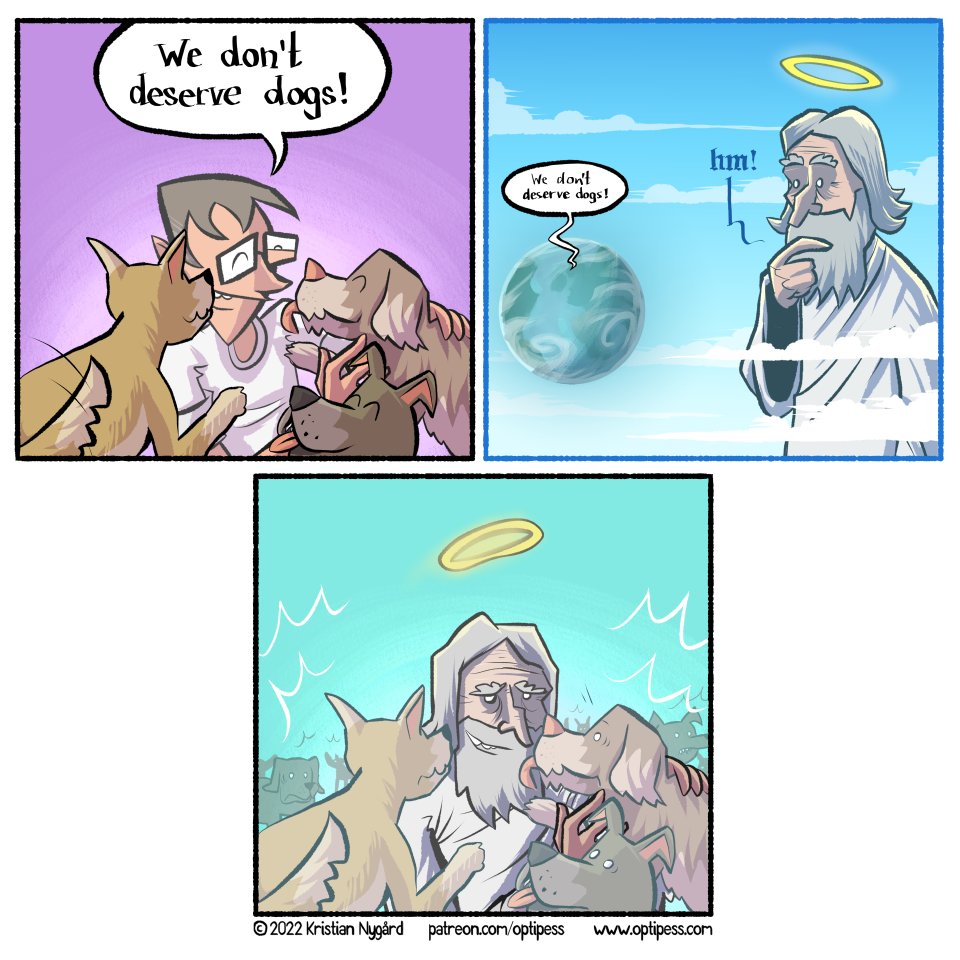 New Optipess comic! 'Dog vs God' patreon.com/optipess