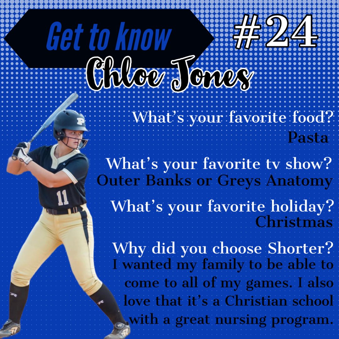 Todays freshman is #24 Chloe Jones! Chloe is a pitcher/ 3B from Silver Creek, GA.