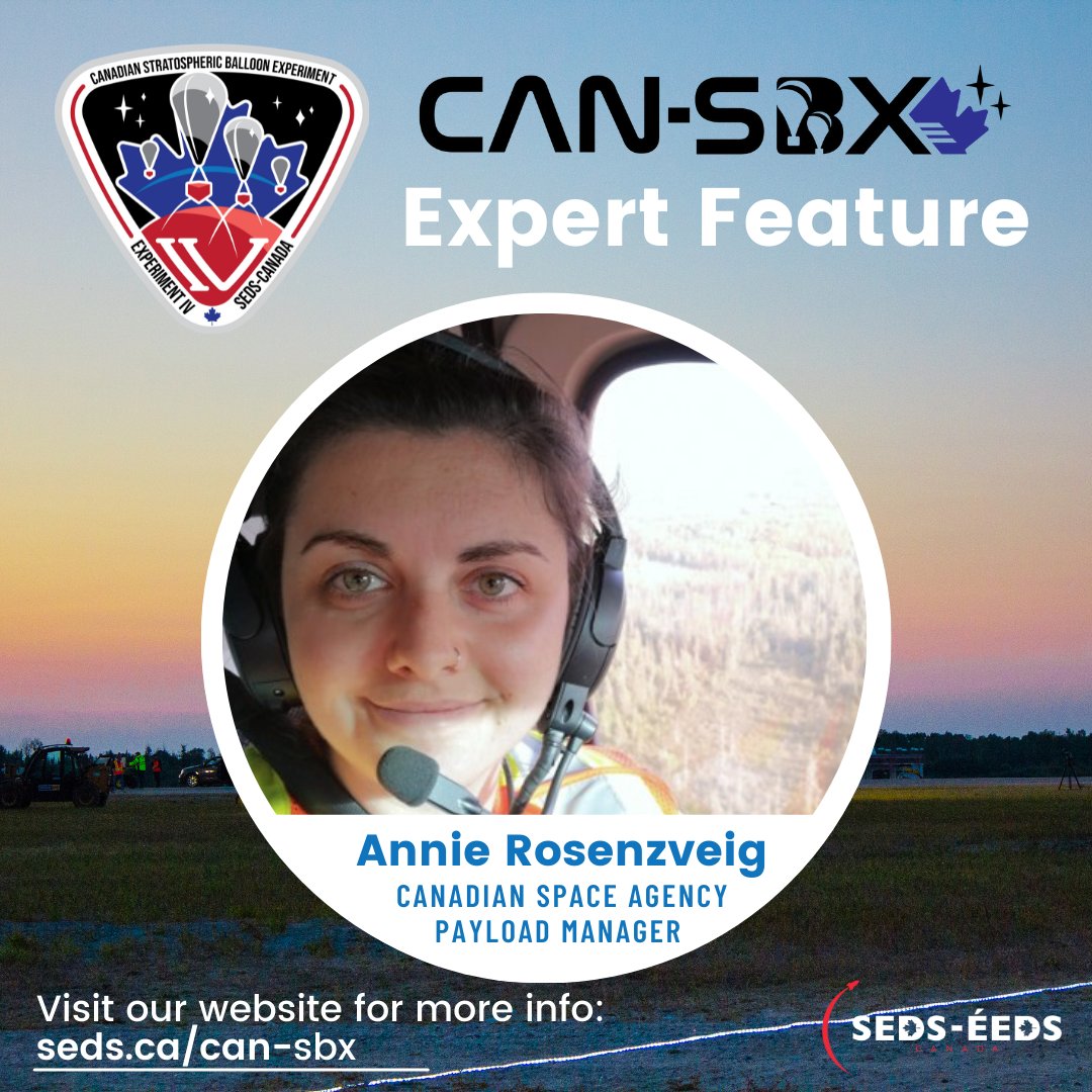 sedscanada's tweet photo. Today we’re featuring another @csa_asc expert, Annie Rosenzveig, who's making our CAN-SBX competition to launch student payloads on high-altitude balloons possible! #cndspace

For more information visit https://t.co/8NIvhYxhhB! https://t.co/Wgwp66jt5P