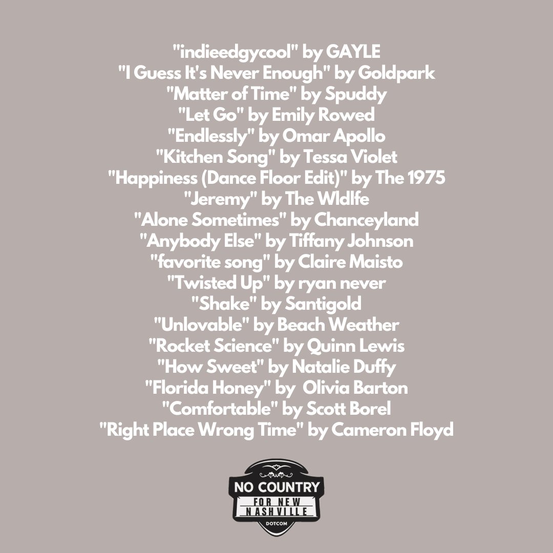 NoCountryNash's tweet photo. Hit play on our "indieedgycool" playlist with the latest single by @whoisgayle 🆒 Plus locals @Goldparkmusic @emilyrowed @QuinnLewis &amp; touring artists like @the1975 @omarapollo @TessaViolet &amp; more!

🎧 https://t.co/hfXCEUzFtQ https://t.co/LYiBPwkEeo