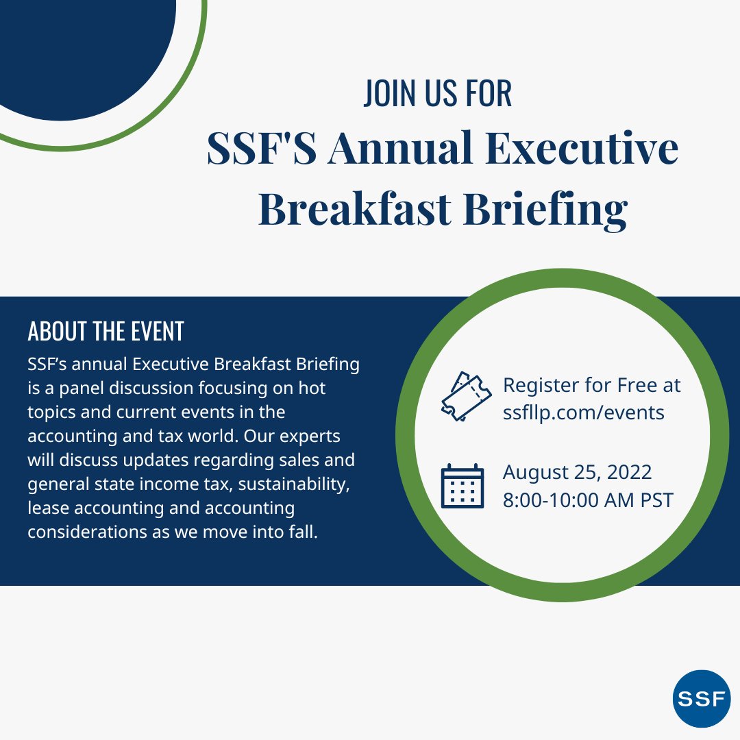 sensiba's tweet photo. Sensiba San Filippo's Annual Executive Breakfast briefing is coming up! Join us on August 25th to hear from SSF's experts on all the hot topics and current events in the accounting and tax world. 

https://t.co/wwkGkpSPXC https://t.co/ABKdw1PPKB