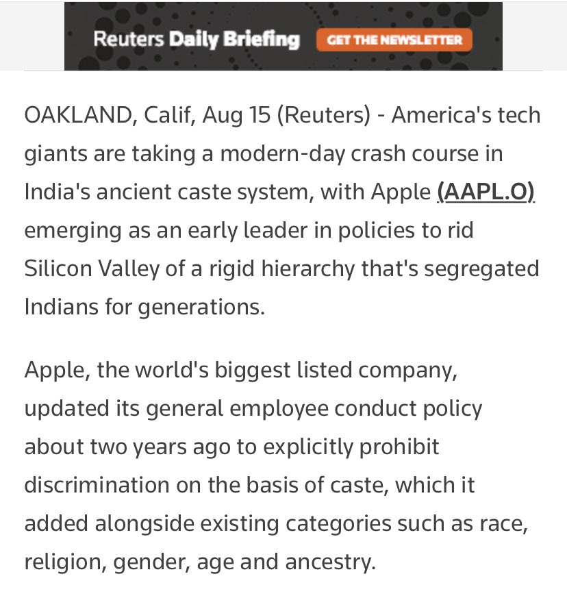 Profdilipmandal's tweet photo. Big Breaking: World’s biggest listed company @Apple and @IBM have banned discrimination by caste. With the great Indians migration, the India caste is now a global problem. Big corporations are confronting this hierarchical system based on birth. https://t.co/23at4ezH7G