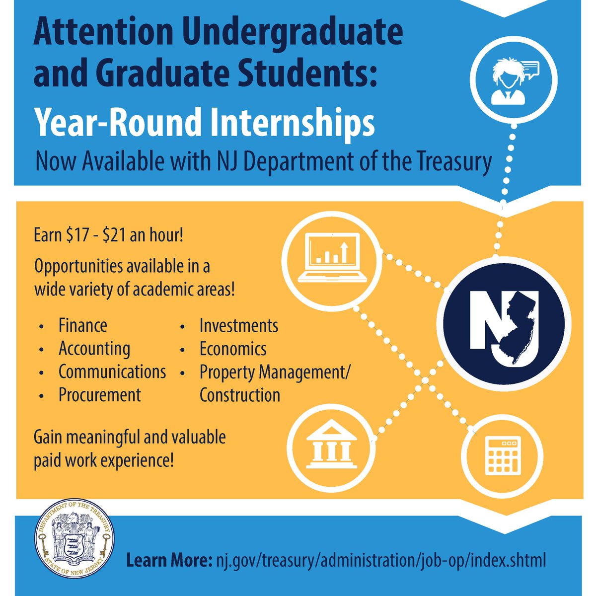 NJ Dept of Treasury (@njtreasury) on Twitter photo Gain valuable experience, grow your professional network, & get paid to do it! <a href="/NJTreasury/">NJ Dept of Treasury</a> is looking for undergraduate & graduate students for PAID internships! Learn more about opportunities available year-round: ow.ly/lMxU50JTghU Gain valuable experience, grow your professional network, & get paid to do it! <a href="/NJTreasury/">NJ Dept of Treasury</a> is looking for undergraduate & graduate students for PAID internships! Learn more about opportunities available year-round: ow.ly/lMxU50JTghU
