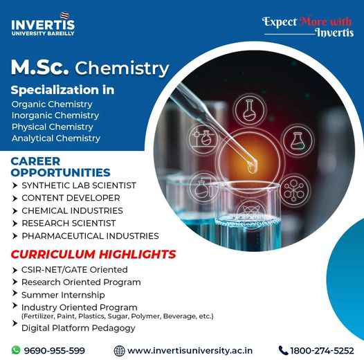 InvertisUni's tweet photo. Planning to build a career in the field of Chemistry?🧪 Get a master’s degree in Chemistry and kickstart your career. 👩🏽🔬Choose the field that intrigues you the most and establish a successful career. Expect more Opportunities with Invertis!💫
#mscstudy #mscchemistry https://t.co/fZQQuHM57J