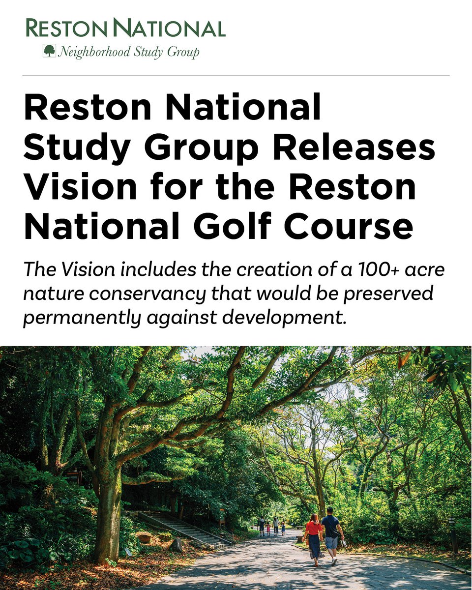After two years of engaging with the community, the Study Group released its vision for the future of the Reston National Golf Course. The Vision includes the creation of a 100+ acre nature conservancy that would be permanently preserved. Read more: bit.ly/3C9LeRa