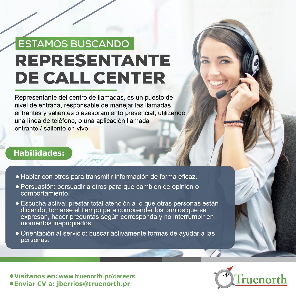 Gabef8FLY's tweet photo. ¡Te estamos buscando! Tenemos  vacante abierta para la posición de Representante de Call Center, si reúnes los requisitos, favor enviarnos tú resume a:    jberrios@truenorth.pr#openpositions 
#truenorthpr 
#vacantes
#trabajo
#representante
#callcenter https://t.co/sodvEQaMuy