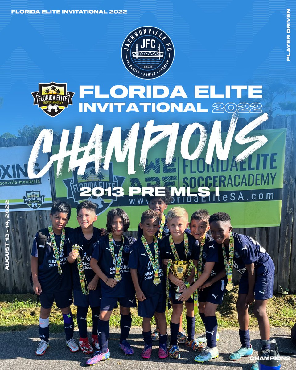 jacksonville_fc's tweet photo. Congrats to our 2014 Pre MLS Boys &amp; our 2013 Pre MLS Boys for winning their respective divisions @ the 2022 Florida Elite Invitational. And a special congrats to our 2015s who played up a year &amp; made it all the way to the final!

Thank you Florida Elite.

#PlayerDriven #904JFC https://t.co/l4G1LXpGNV