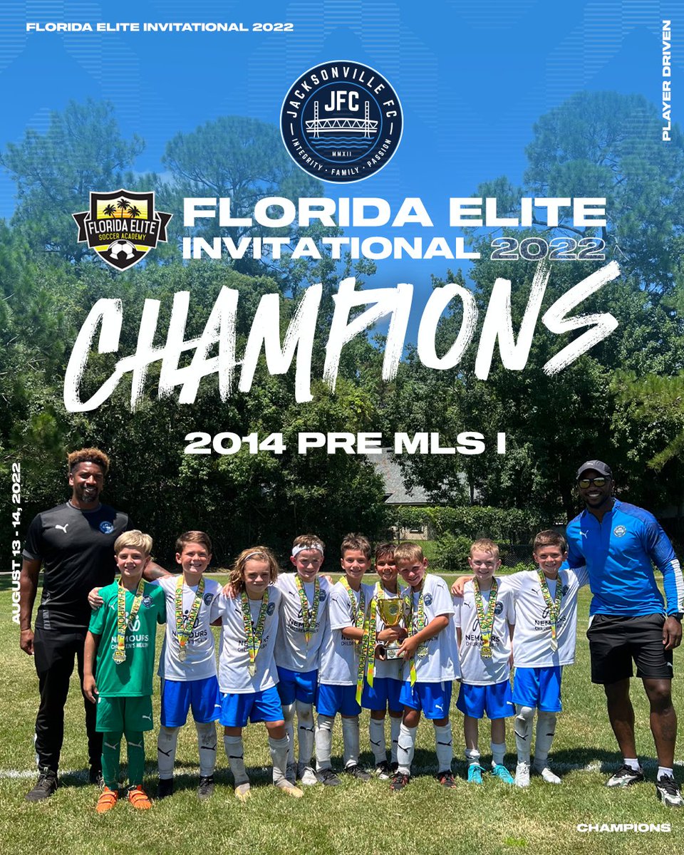 jacksonville_fc's tweet photo. Congrats to our 2014 Pre MLS Boys &amp; our 2013 Pre MLS Boys for winning their respective divisions @ the 2022 Florida Elite Invitational. And a special congrats to our 2015s who played up a year &amp; made it all the way to the final!

Thank you Florida Elite.

#PlayerDriven #904JFC https://t.co/l4G1LXpGNV
