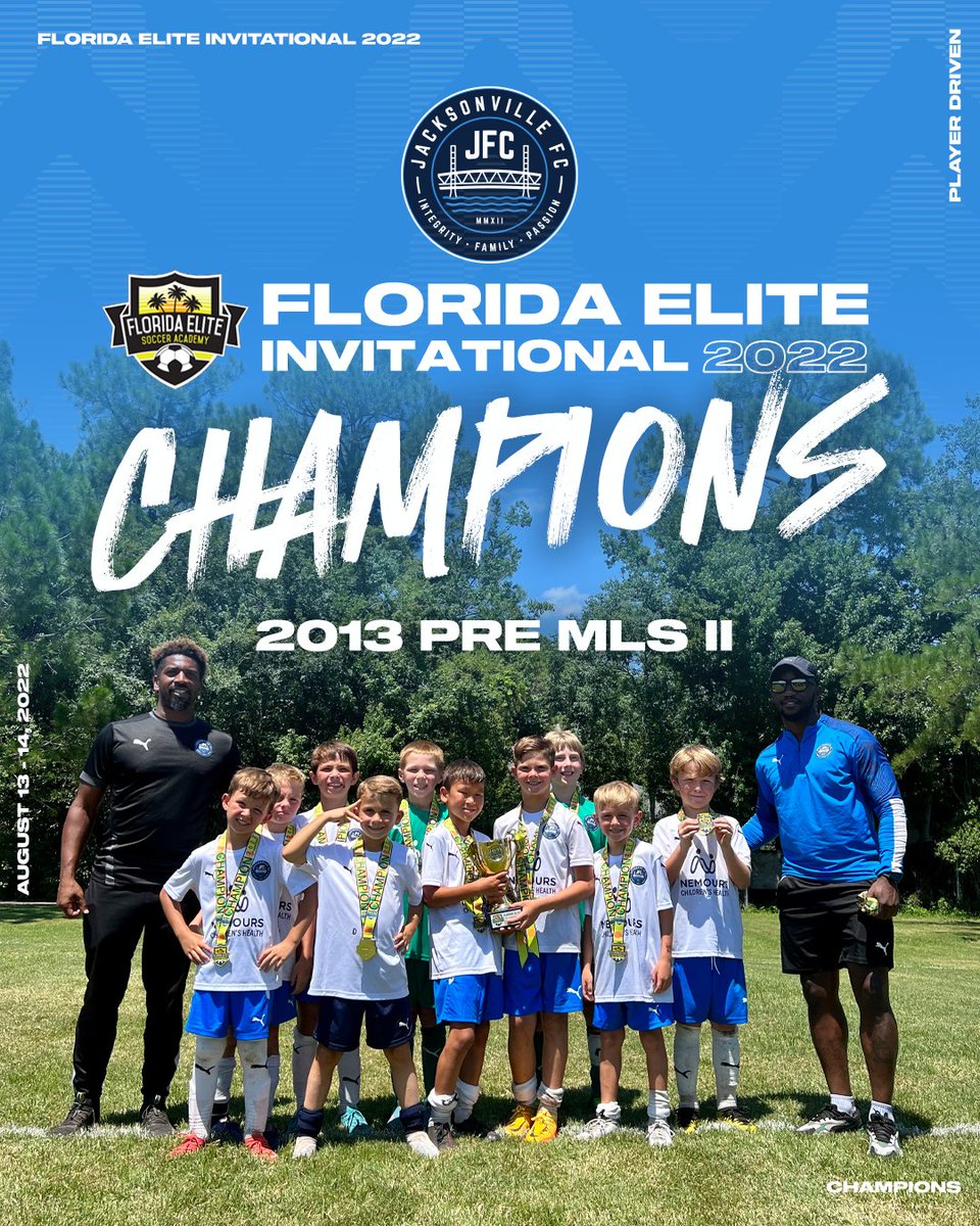 jacksonville_fc's tweet photo. Congrats to our 2014 Pre MLS Boys &amp; our 2013 Pre MLS Boys for winning their respective divisions @ the 2022 Florida Elite Invitational. And a special congrats to our 2015s who played up a year &amp; made it all the way to the final!

Thank you Florida Elite.

#PlayerDriven #904JFC https://t.co/l4G1LXpGNV