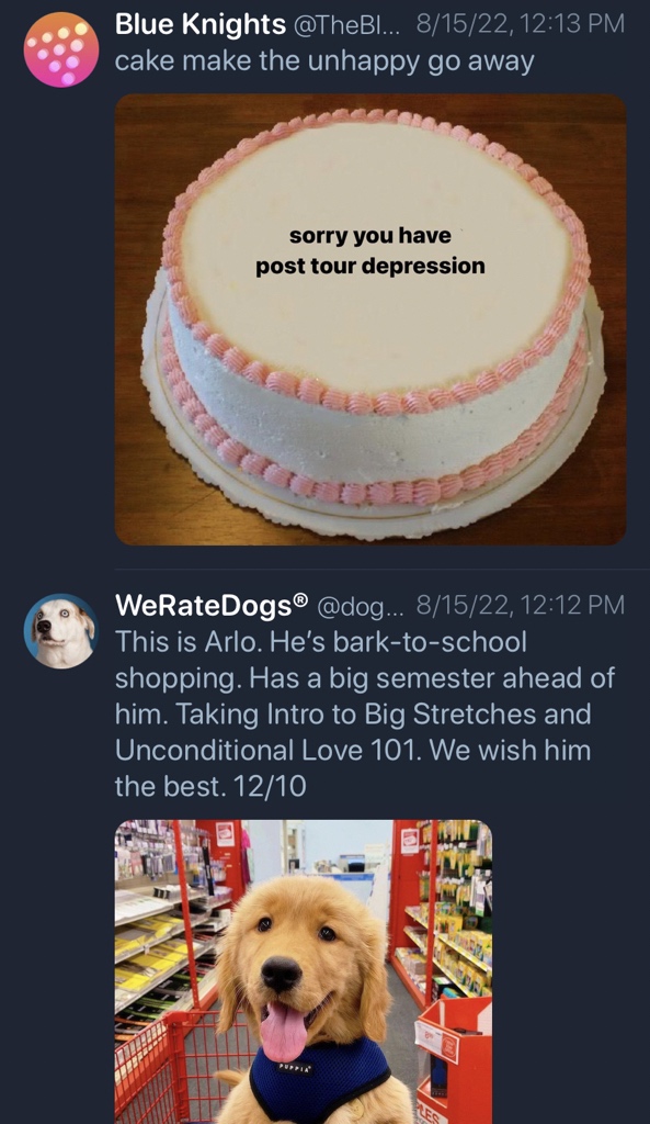 scotthocker's tweet photo. @TheBlueKnights Cake and puppies sure do help. https://t.co/nYEWb87bGc