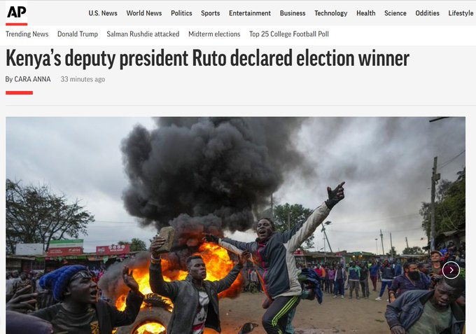 geofrey_wageni's tweet photo. Dear @AP we have better photos of celebrations on Ruto's Victory. The photo you have posted is violence at Mathare.. You can do better than this.

Congratulations WSR/ Ledama/ Nairobi CBD/ Joho/ Miguna Miguna/ Chief Agent/ Atwoli https://t.co/NVVxLShxBC