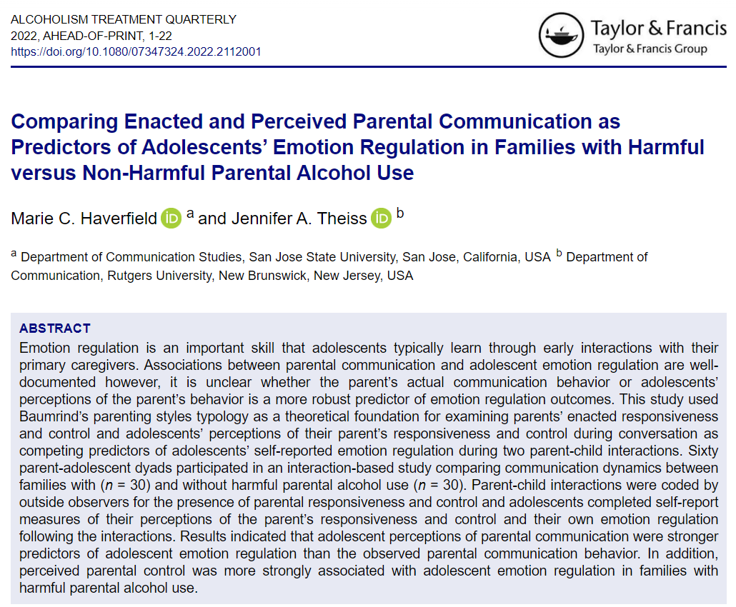 drjentheiss's tweet image. The latest by Marie Haverfield (@MCTRock) and me on parental communication and adolescents' emotion regulation. Check it out! 50 free eprints available here: tandfonline.com/eprint/JIPBUEN…