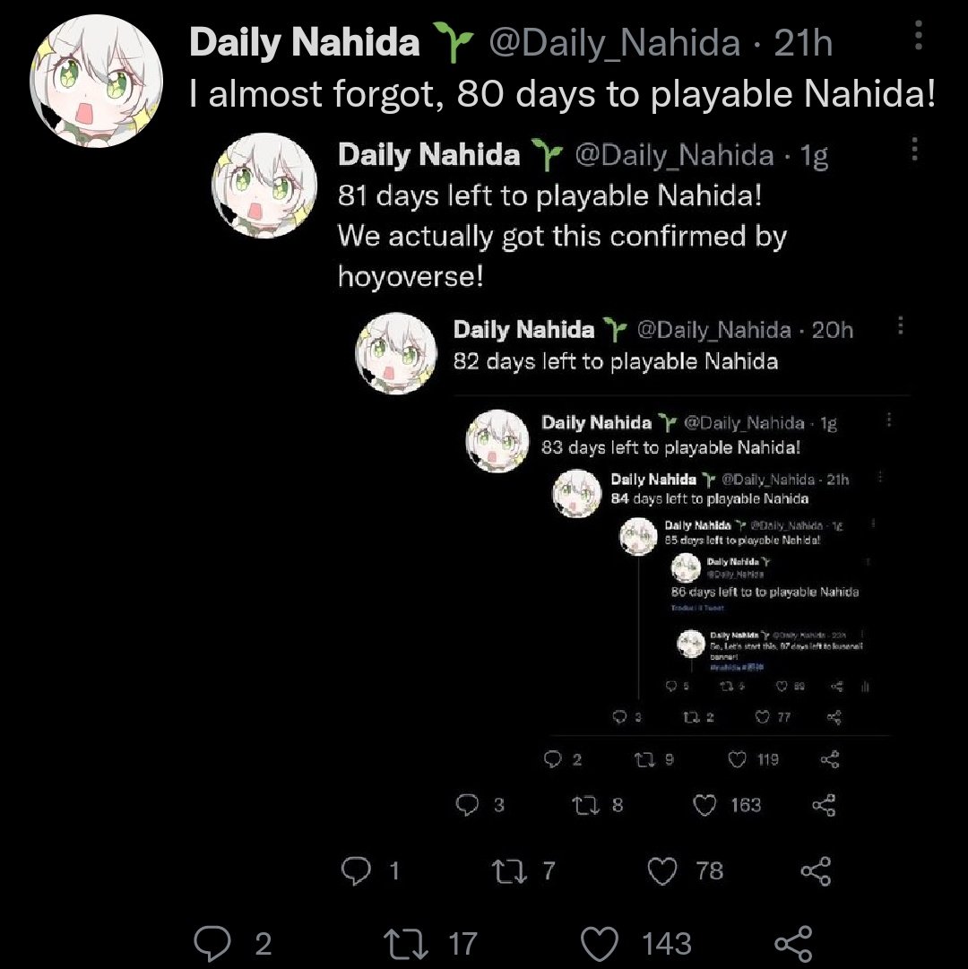 Daily Nahida On Twitter Days Left To Playable Nahida Https T Co Yuqlftehxn Twitter