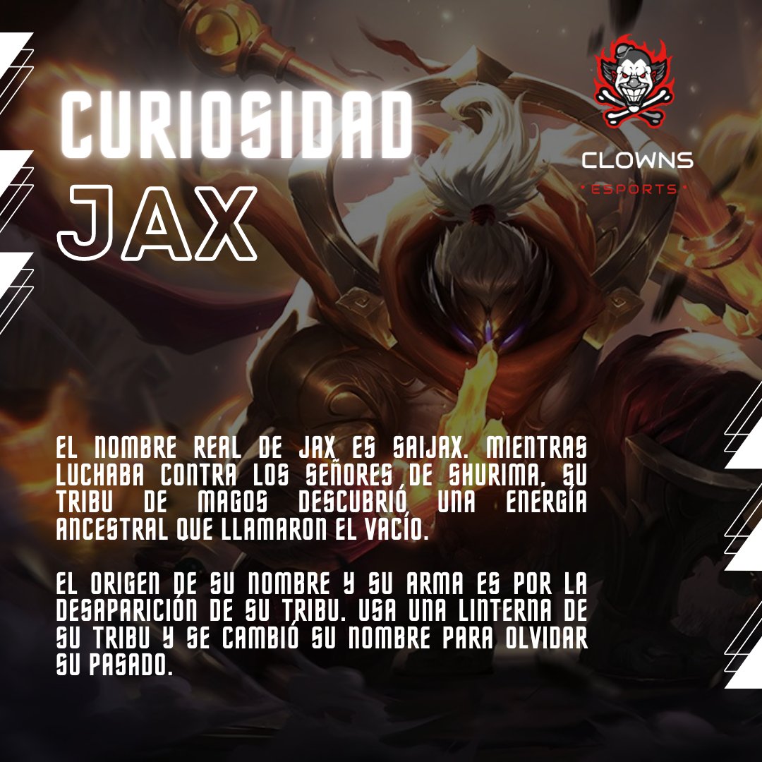 Un saludo a todos los Main Jax, les tenemos una pequeña curiosidad ¿La sabías?

#LeagueOfLegends #champion #clowns #Curiosidades #jax