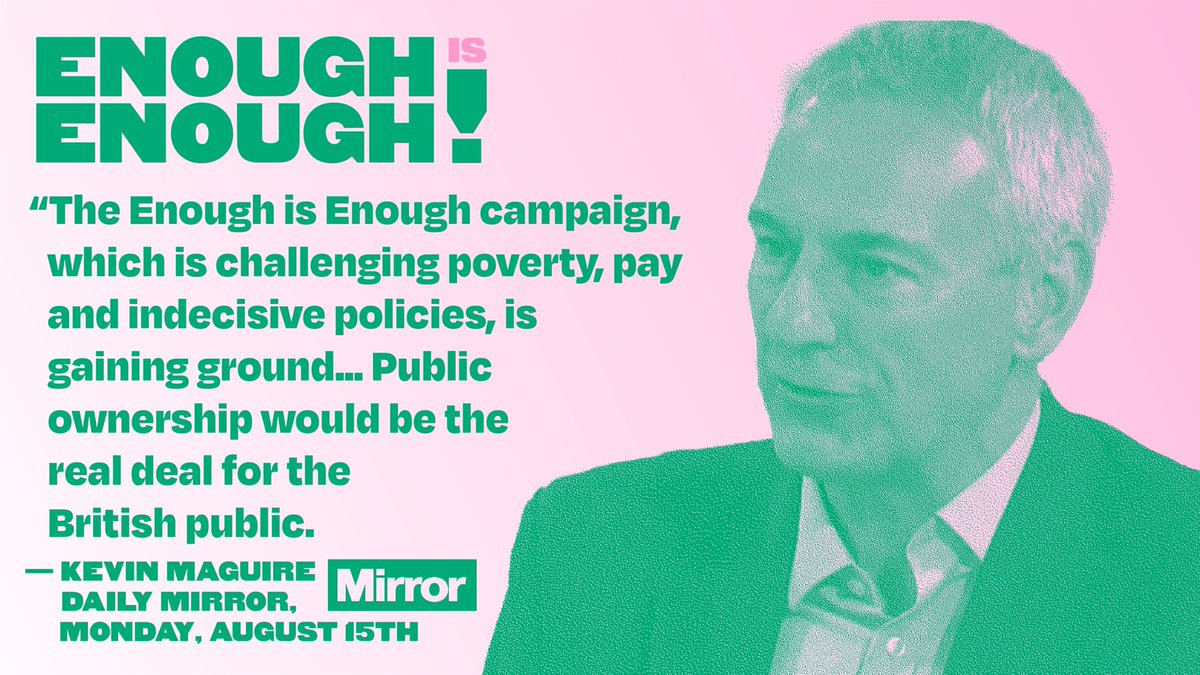 “The Enough is Enough campaign, which is challenging poverty, pay and indecisive policies, is gaining ground… Public ownership would be the real deal for the British public.”

Spot on from <a href="/Kevin_Maguire/">Kevin Maguire</a> in today’s <a href="/DailyMirror/">The Mirror</a> 👏

#EnoughlsEnough