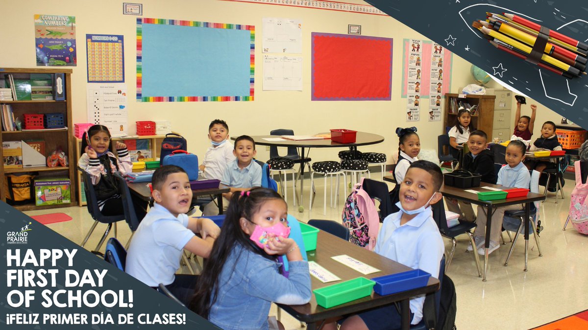 grandprairieisd's tweet photo. π«βοΈ The 2022-2023 school year is off to a great start already! We've seen many smiling faces and excitement to return to class. Take a look at more of our photos from the first-day of school here: https://t.co/q8vZjvRHHV. #GPISDFirstDay #WeAreGPISD https://t.co/mRYJL3C2OL