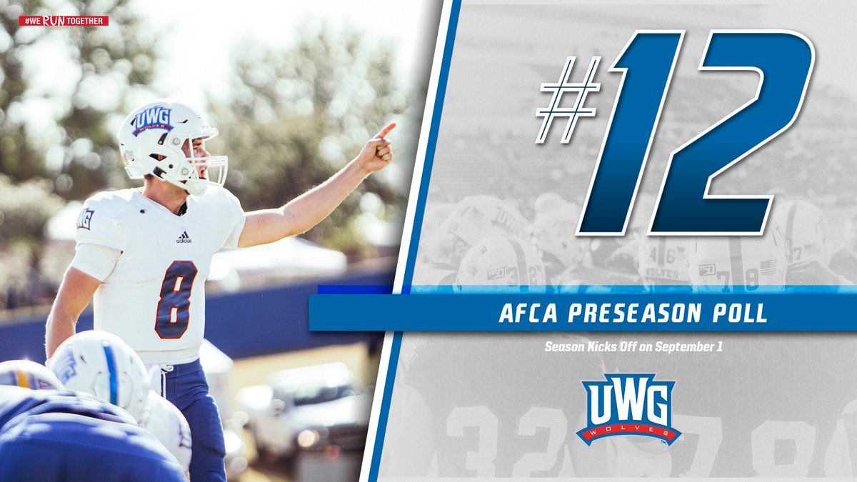UWGFootball's tweet photo. The @WeAreAFCA Preseason Poll is out and it's a #⃣1⃣2⃣ ranking for the Wolves❗️

Story 🔗 https://t.co/r8KUnfzB5e

#WeRunTogether https://t.co/euF3rlniac