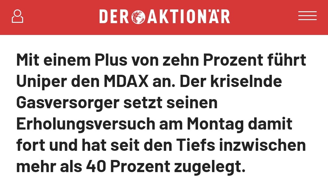 Im Namen aller Uniper-Aktionäre wollen wir uns nochmal bei der Bundesregierung bedanken.

Danke für das Steuergeld und dass ihr keine Forderungen hin zu regenerativen Energien stellt. 🙏