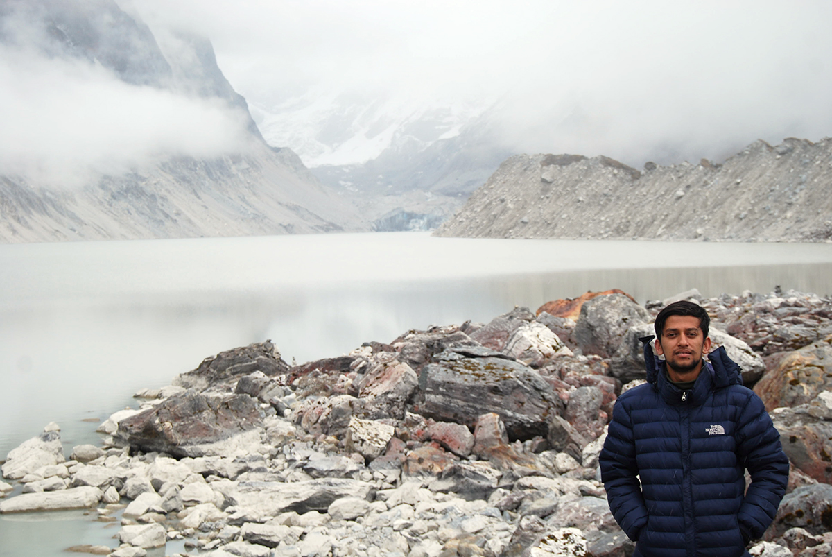 CSU_CivE's tweet photo. We welcome Suraj Khanal to our doctoral program! @jarus_k will work with Prof. Gaofeng Jia. "I'd love to hike mountains around Fort Collins." Suraj is pictured here at Tsho Rolpa Lake, the largest glacial lake in Nepal at 4,580 meters. https://t.co/j1yP2x64XI