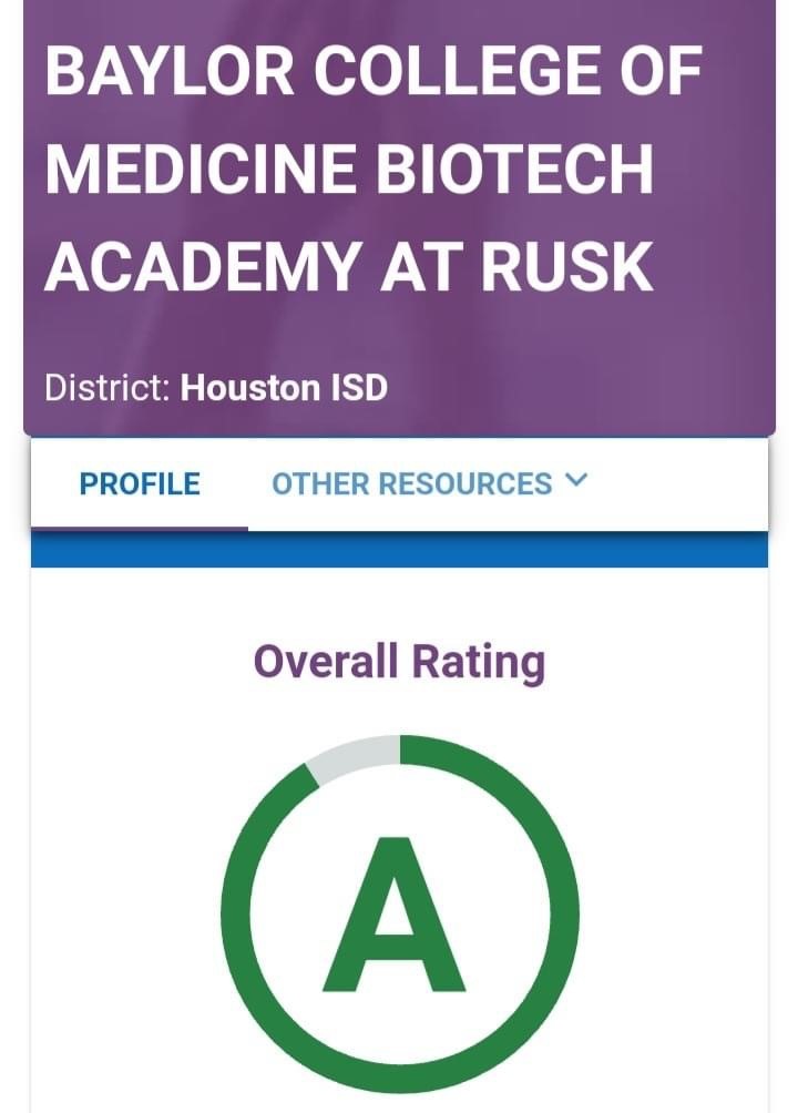 BCMbiotechRusk's tweet image. We have LOTS to celebrate here at BCM Biotech Academy at Rusk. Our school has officially earned an A-rating from TEA! We also earned distinctions in Science, ELA, Post-Secondary Readiness, and Closing the Gaps. Great work, Eagles!!!