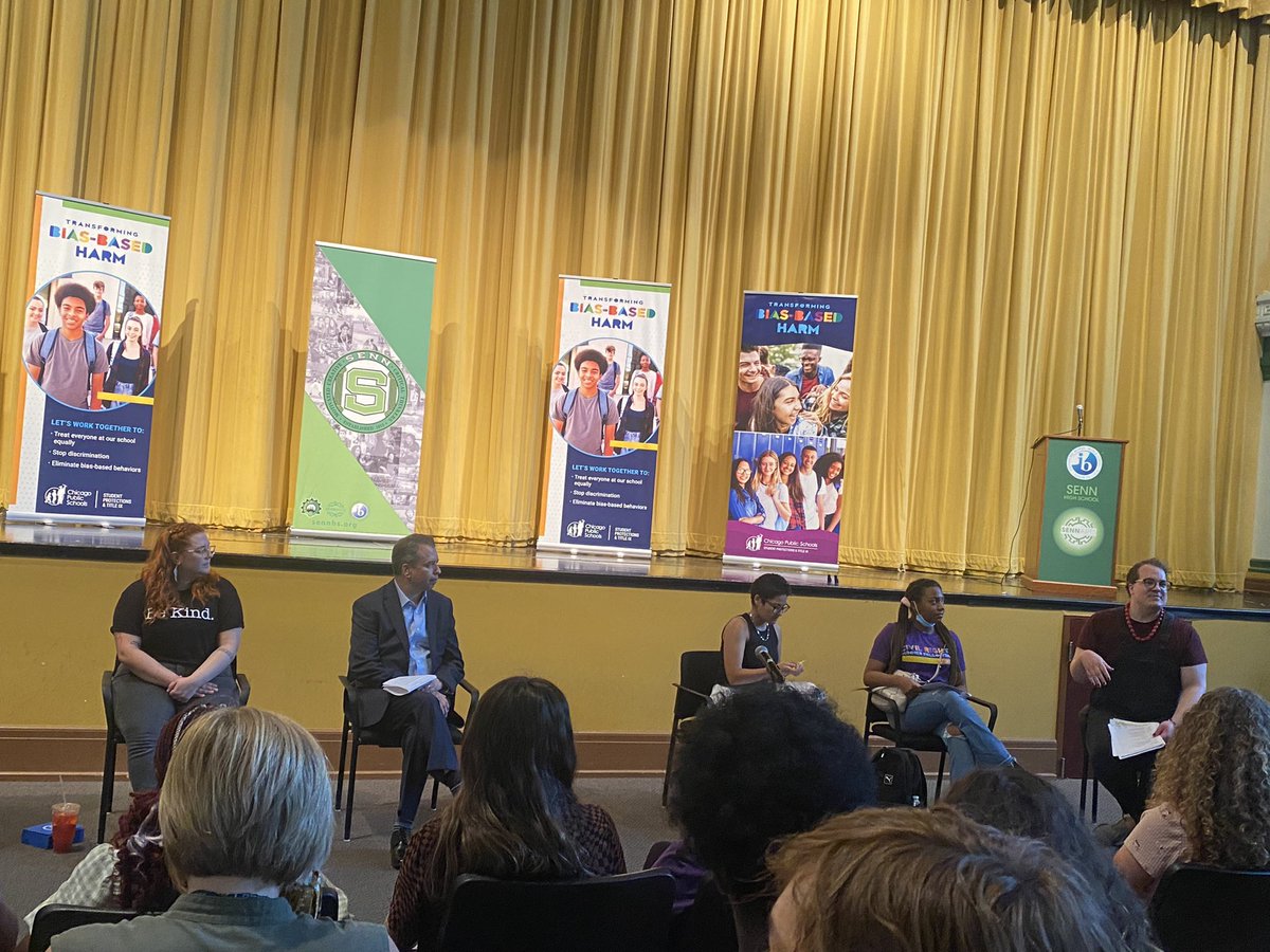 CPSCareerReady's tweet photo. Culminating panel at the #AnchorBox building event with @BTWFoundation, @FYAbox, @senn_arts, and @ChiPubSchools students, staff, and @PedroCPSCEO! https://t.co/Q7rd4XR885