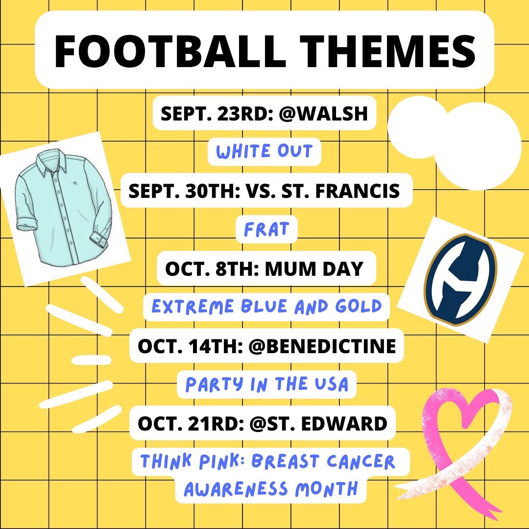 FOOTBALL GAME THEMES!!!
Let's fill our student section this year with all of these fun themes!! MAKE SURE TO GO FULL OUT!!
Our first game is THIS FRIDAY @ 7:00
🌊SEA🌊 you all there🏄‍♀️