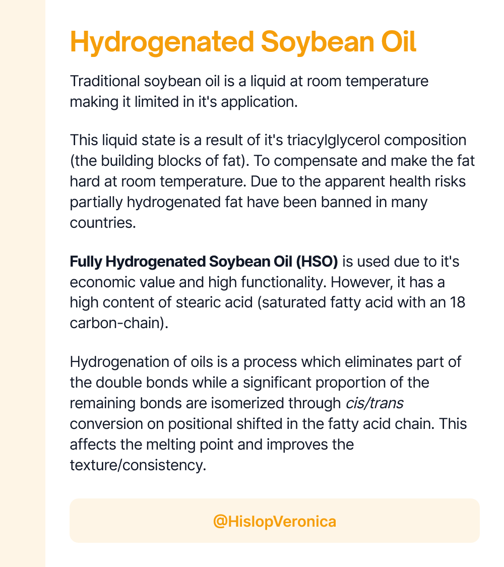 HislopVeronica's tweet photo. What is hydrogenated soybean oil?

#ship30for30

Essay 3/30

#foodscience https://t.co/CkE9VMGx6Y