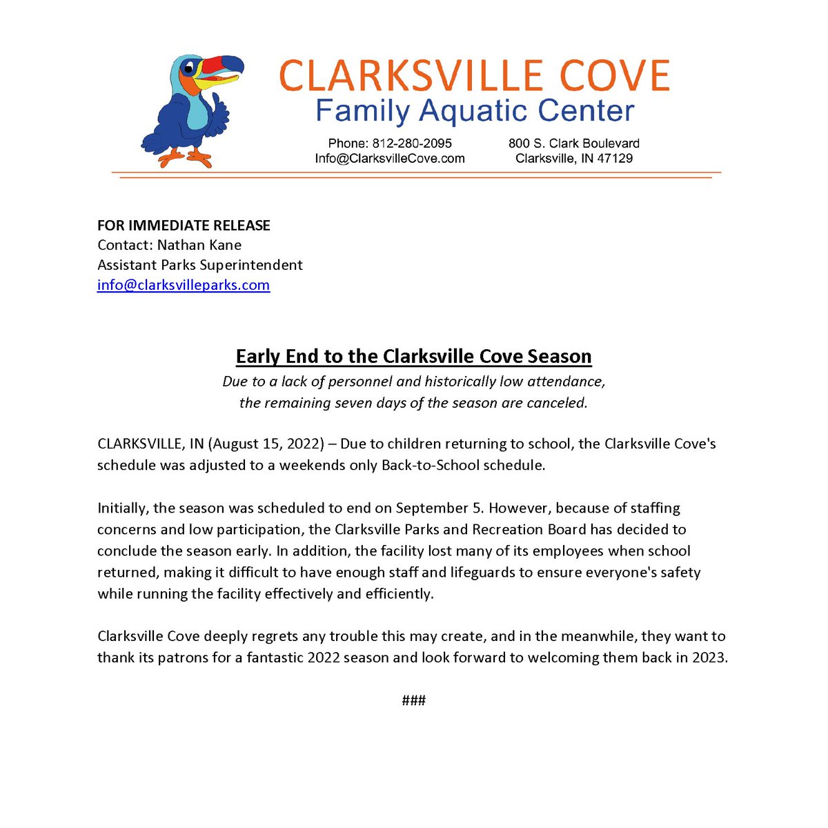 ClarksvilleCove's tweet photo. Clarksville Cove wants to thank its patrons for a fantastic 2022 season and looks forward to welcoming them back in 2023. https://t.co/FZhwS1nET4