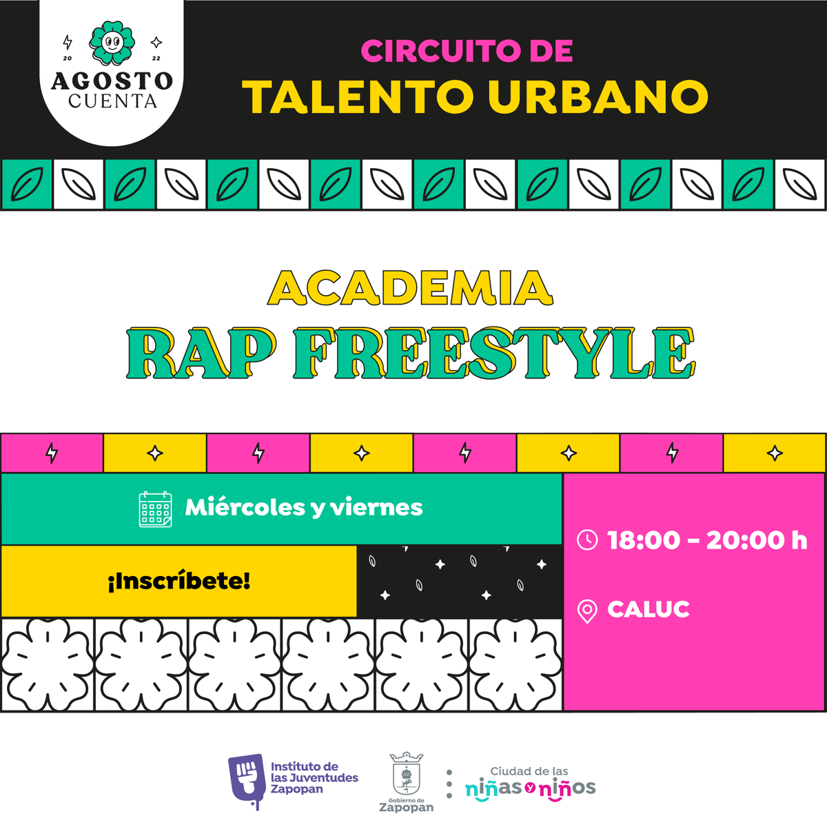 injuvezap's tweet photo. 🔊¡Vuelven las tardes de rap 🕶 a #CALUC! Forma parte de la academia de freestyle🎤, estamos los miércoles y viernes de las 18:00 a las 20:00 h.
Inscríbete, no tienen costo, solo entra a 🔗 https://t.co/2qpzuP6pK5
📍Luis Quintero #670, Quintas del Federalismo
#AgostoCuenta 🤩 https://t.co/GjgcHcdY2j
