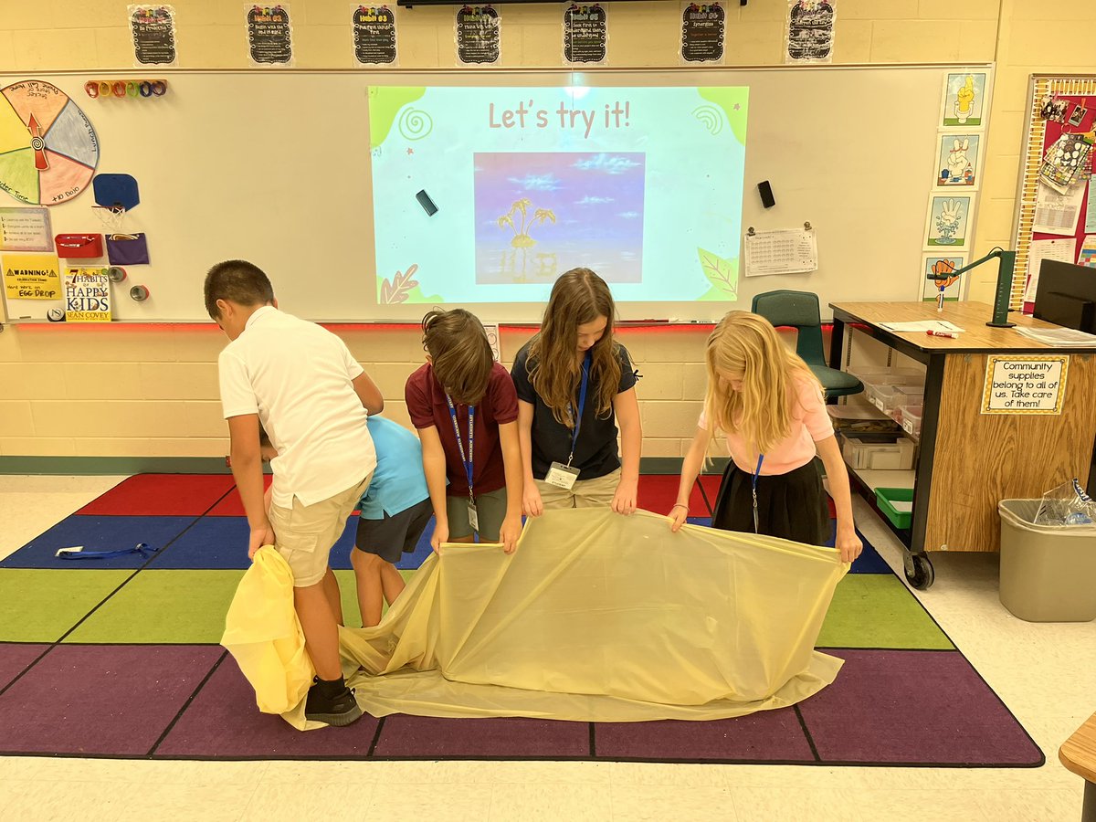 TeamKerseyLDC's tweet photo. So impressed with #TeamKersey’s synergy &amp; communication during our #First8Days #ThinkWinWin desert island challenge!🏝 
Each team worked together to flip their life boat over, without anyone falling into the 🦈 infested waters! @TheLeaderinMe @CESCorkyBear https://t.co/N7EAxEkqoV