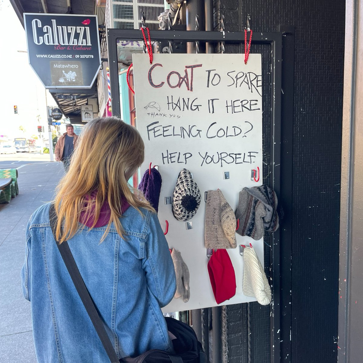 MergeCafe's tweet photo. Thank you for all the beanies and aroha ♥ these were all picked up quite quickly and the rack is looking bare again so if you have anything to spare please drop by! We are located at 453 Karangahape Road https://t.co/0atOfeJgLm