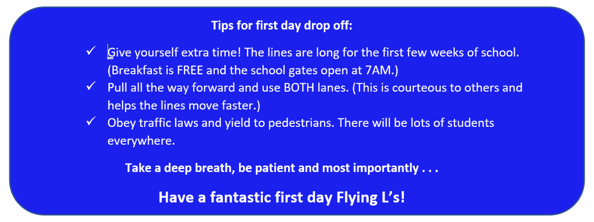 Wishing all students &amp; staff a great first day of the 22-23 school year! We welcome you to join our Flying L PTSA family. SPECIAL OFFER: $5 per member now thru 8/30 (FLHS Open House) Teachers/staff, parents/caregivers, students, alumni &amp; community members-all welcome to join.
