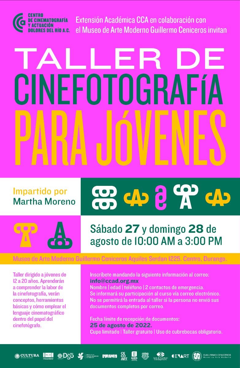CCADurango's tweet photo. Taller de Cinefotografía para Jóvenes. ¡Apúntate! ⭐⭐ ¡Inscríbete ya! Extensión Académica CCA convoca. 📼 - https://t.co/WdaCRGrnsR https://t.co/isQpWm8PBX