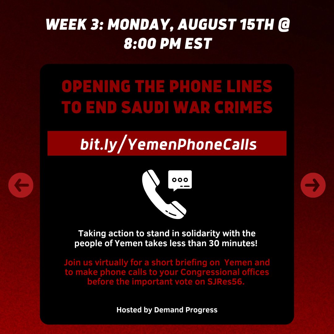 demandprogress's tweet photo. in 2 hours we're ⤵️

~~ opening the phone lines to end saudi war crimes ((in yemen)) ~~

join us – register: https://t.co/PmAo0g5Ply

#YemenCantWait https://t.co/3dsdot9b7r