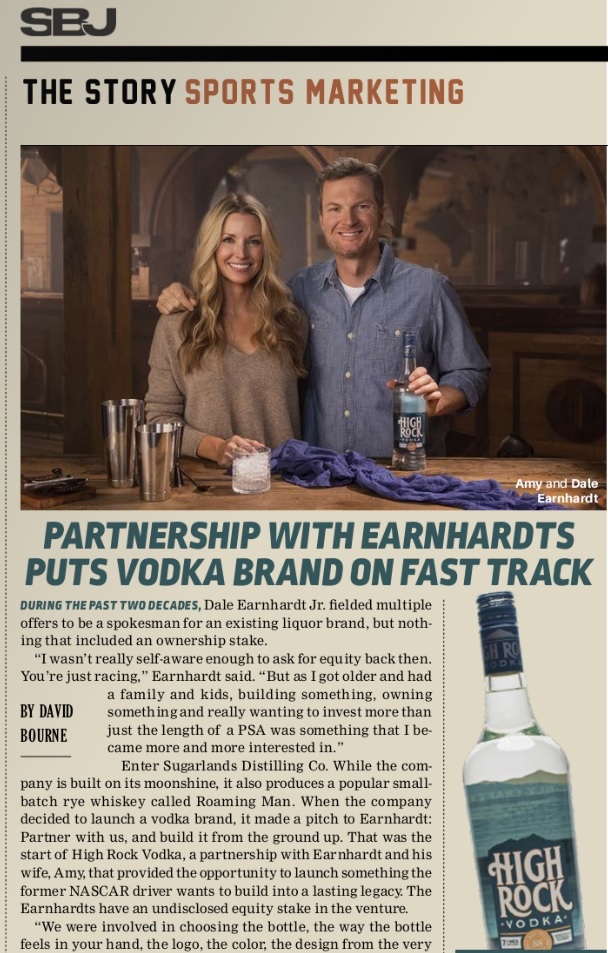 HighRockVodka's tweet photo. Being featured in this week's @SBJ is definitely a #HighRockMoments for our brand. 

We appreciate them visiting @SugarlandsShine and taking the time to chat with our co-owners @DaleJr and @AmyEarnhardt for the story. 

Read more here: https://t.co/tl3jbT3FtW https://t.co/Mg5Yu1yBhE