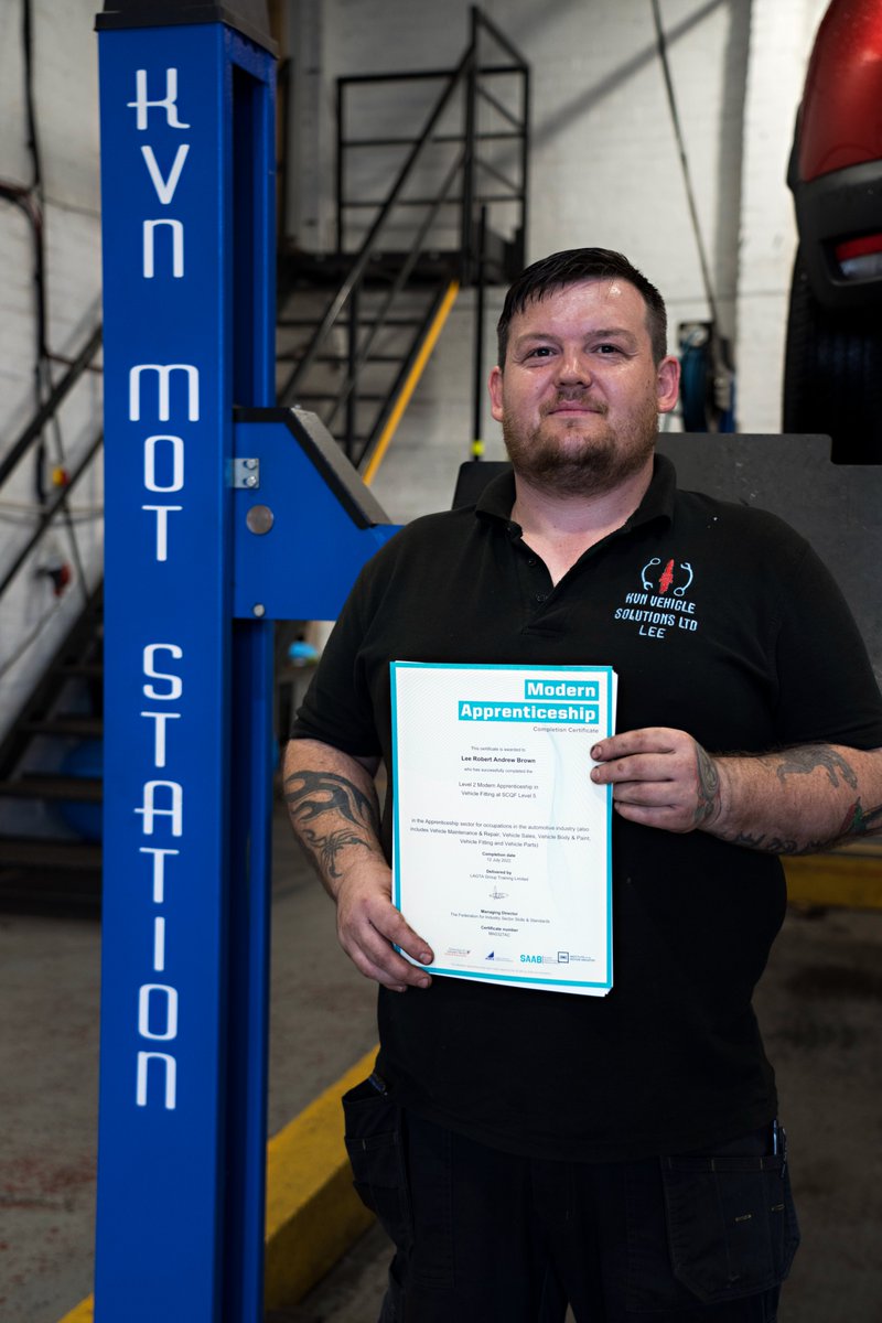 We visited our Apprentice Lee Brown in Irvine today to him present with his <a href="/skillsdevscot/">Skills Development Scotland</a> funded MA certs - well done Lee all the very best for the future and thanks to KVN Vehicle Solutions for selecting Bosch to be their apprentice training partner