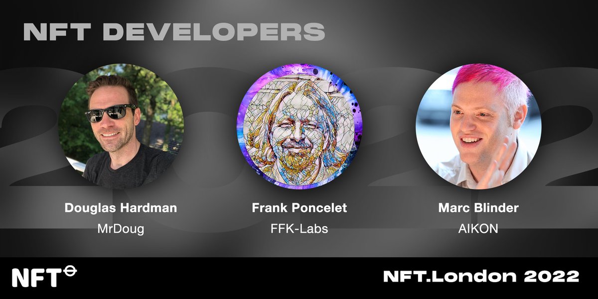 NFT_NYC's tweet photo. Today we're highlighting 3 #NFTLondon2022 speakers who will be presenting on the Developer track.
Meet and follow @mrdoug, @frankNFT_eth and @mblinder.
Learn more or register at https://t.co/Jt0SCJ1yGM https://t.co/dez7kcoCQd