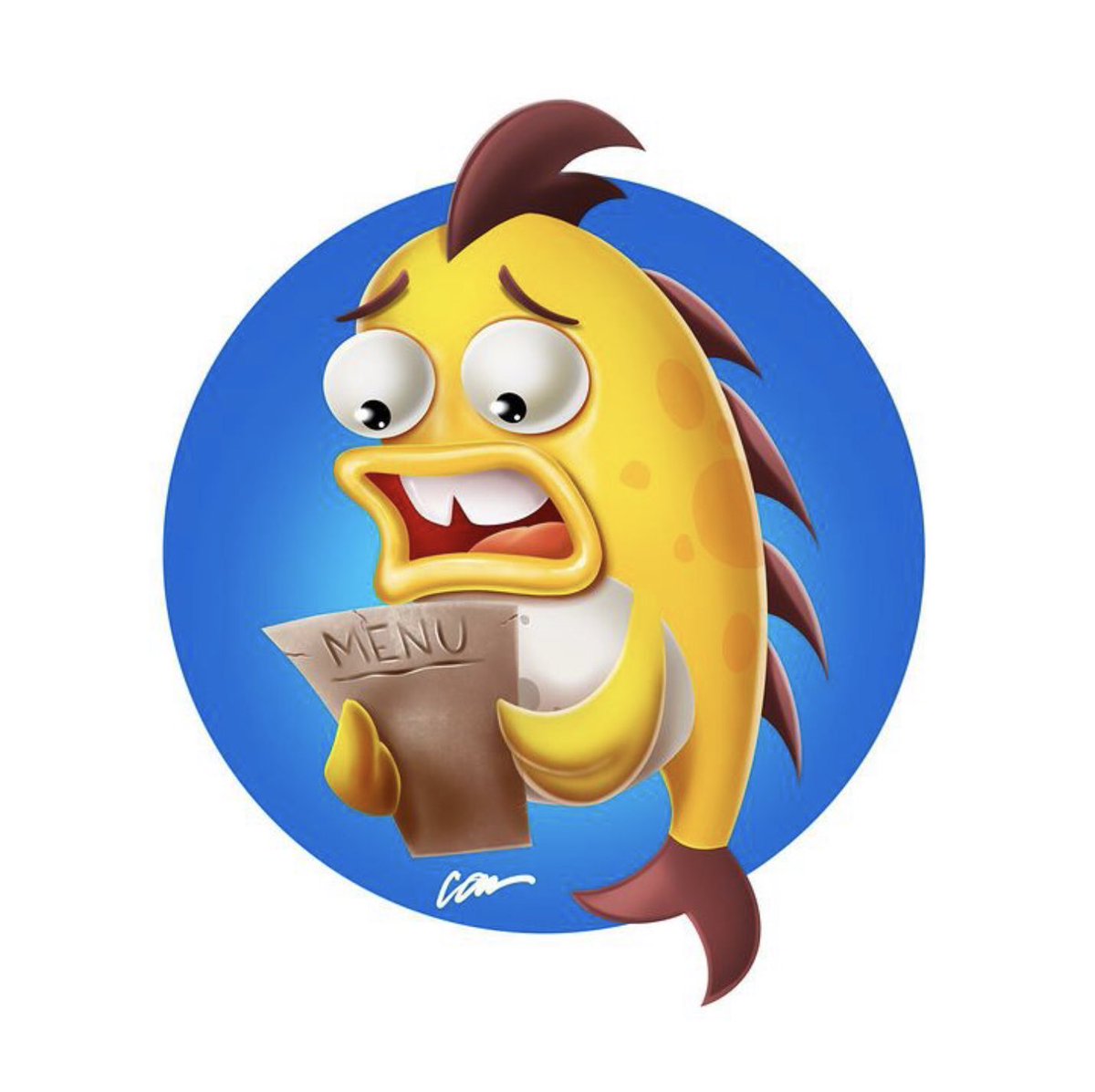 PencilAnimated's tweet photo. He just found out he was on the menu #food #lunch #menu #characterillustration #characterdesign #fish #Procreate #chuckcarson #OhNo #digitalart https://t.co/2Ctz8QLgkl