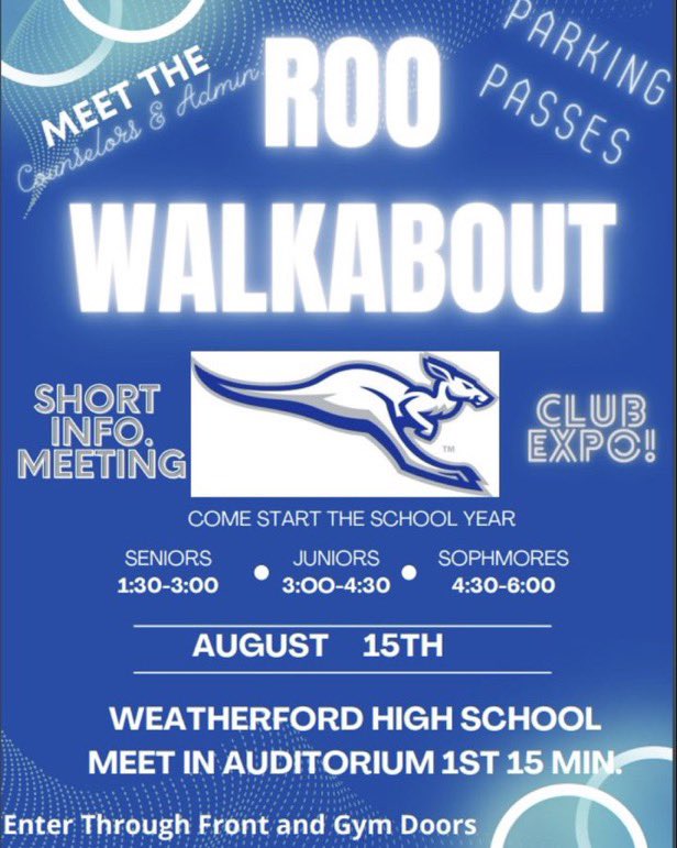 WHSStudentCoun3's tweet photo. HEY ROOS!!! Todays the Walkabout!! Make sure you have your schedule! Make sure you check out the booths! And Be A Roo! https://t.co/1YDIgIF3Kw