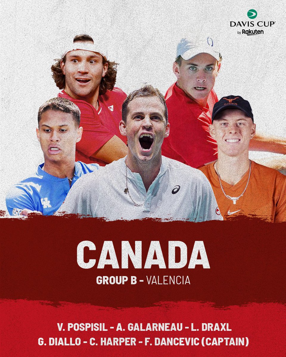DavisCup's tweet photo. 🇨🇦 TEAM ANNOUNCEMENT 🇨🇦

📅 13-18 September 
🎾 Davis Cup Finals Group Stage
📍 Valencia, ESP

#DavisCup #byRakuten | @TennisCanada https://t.co/lJcShiGu93